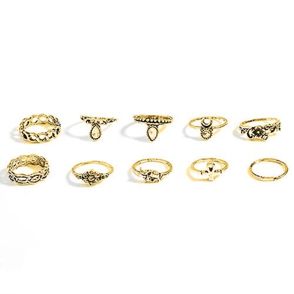 10kpl/ set Retro Boho Elephant Flower Moon Bove Knuckle Midi Finger Ring Korut Gold
