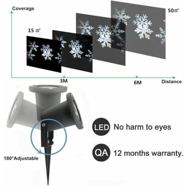 Jouluprojektori LED-lumihiutalelamppu vedenpitävä valo sisätilojen joulujuhlapuutarhavalaistukseen, valkoinen S