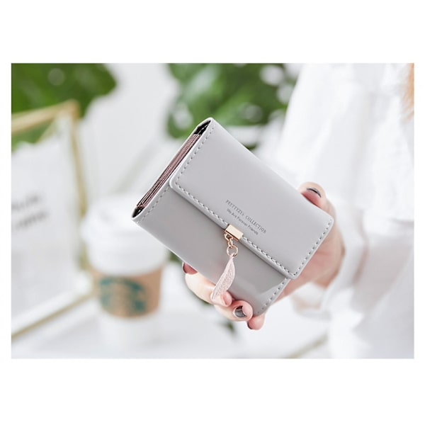 Liten plånbok För Kvinnor Rfid Flickor Plånbok Läder Vegan Löv Pendel Korthållare Organizer Blixtlås Myntväska A916-1149 Gray