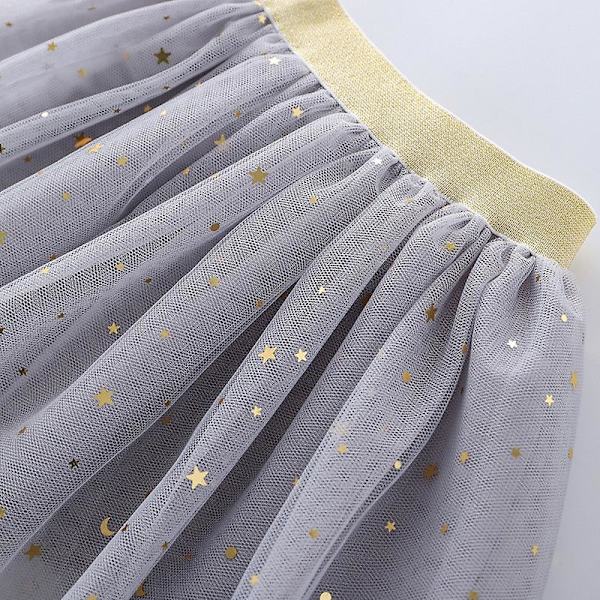 Sommarkjolar för tjejer Bomullsspets Prinsessan Minikjolar Stjärnor Glitter Dans Balett Tutu Mode Paljetter Barnkläder gray 110CM 3Y