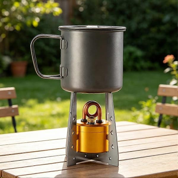 Bærbart forgasset alkoholkomfur til camping. Holdbart rustfrit stål til langvarig brug. Hyggelig baghave tebrygningsatmosfære Coffee A