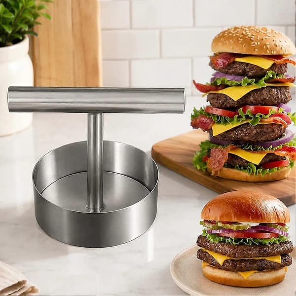 Burgerpresse i rustfrit stål, justerbar tykkelse til grillmadlavning 2pcs