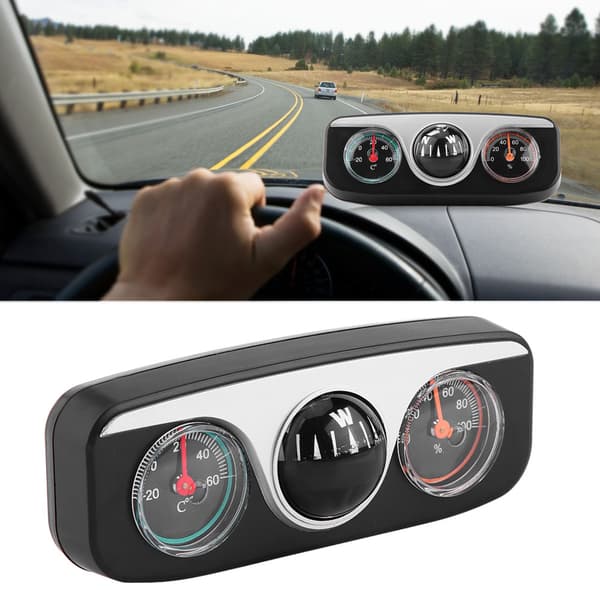 3 i 1 Bil Dashbordfeste Navigasjonskompass Termometer Hygrometer