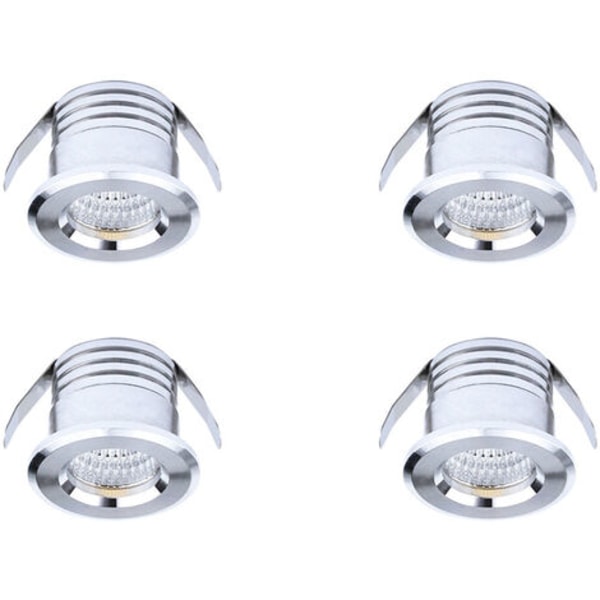 Sæt med 4 mini forsænkede LED-spots, 3 W, varm hvid sølv