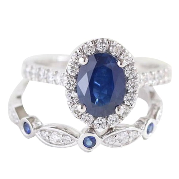 Kvinder Faux Sapphire Sølvbelagt Finger Ring Bride Bryllupssmykker Decor Gift US 10