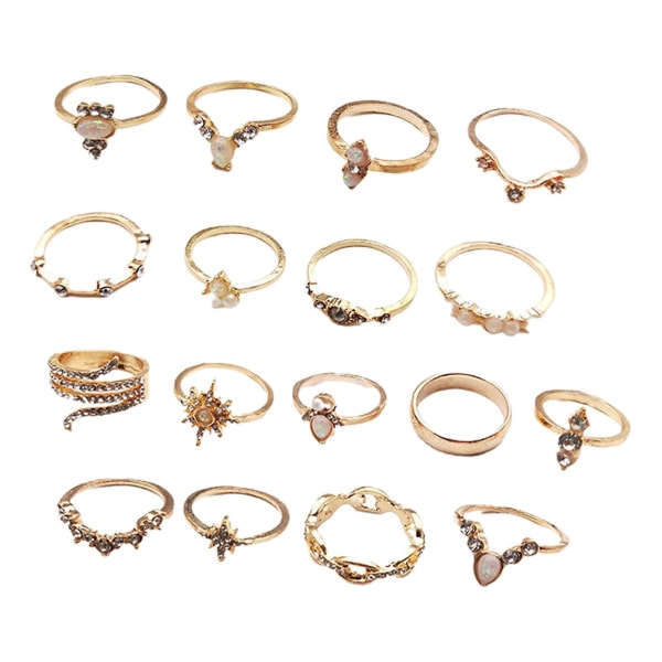 17 st stapelbara knogringar geometriska strass dam vintage glittrande fingerringar Smycken Tillbehör
