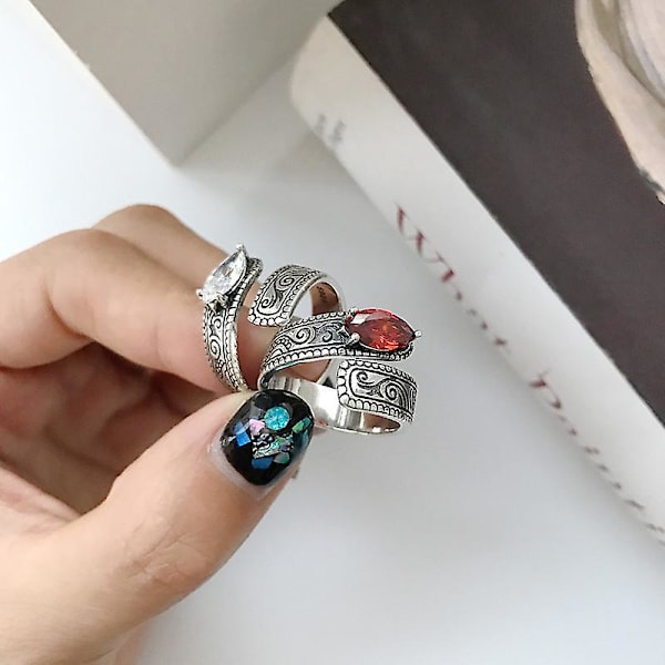 Ring Sølv S925 Justerbare Modesmykker Ac7345 Red