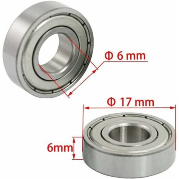 606ZZ Deep Groove Kuglelejer 6 x 17 x 6 mm, 10 stk, Miniature Metal Dobbeltskærmede Kuglelejer, Velegnet til Skateboa