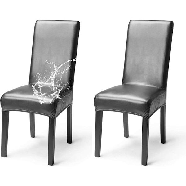 Set med 2 stolsöverdrag i konstläder Vattentät elegant stretchig cover hög rygg Matsalsbankett Bröllop, brun