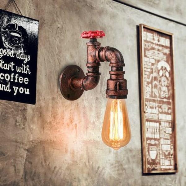 2 stk Væglampe Vintage Metal Industriel Stil Vandrør Retro Lampe Sokkel E27 60W Belysning Lys Stue Køkken Re