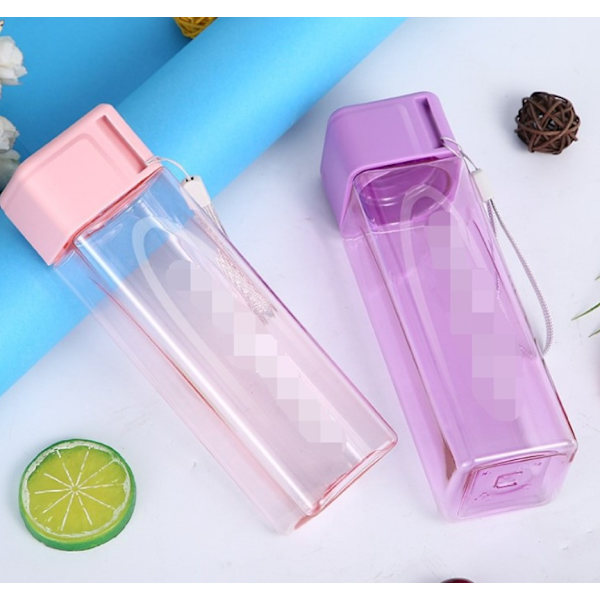 2st fyrkantig kopp plast mjölkte kopp sportkopp (transparent rosa),