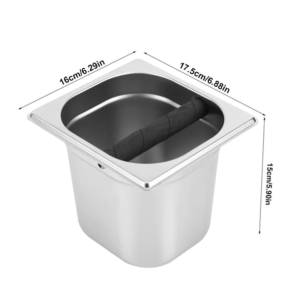 Espresso Knock Box i rustfritt stål med gummistang for kaffemaskin