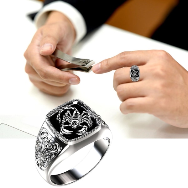 Creative Alloy Scorpio Relief Men Ring Silver Wedding Band Smycken Tillbehör för årsdagen US 8