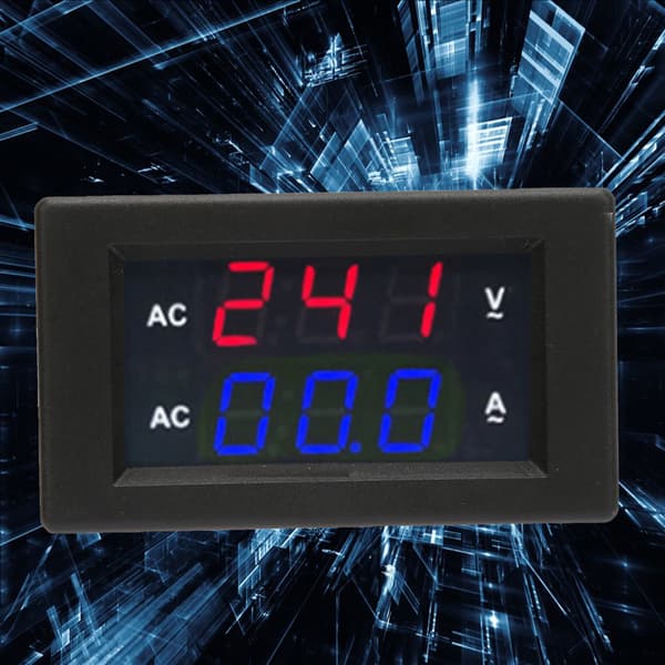Digital LED voltmeter/strømmåler - AC 100-300V, 0-10A (rød/blå)