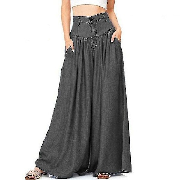 Naisten casual vapaat leveät housut Black L
