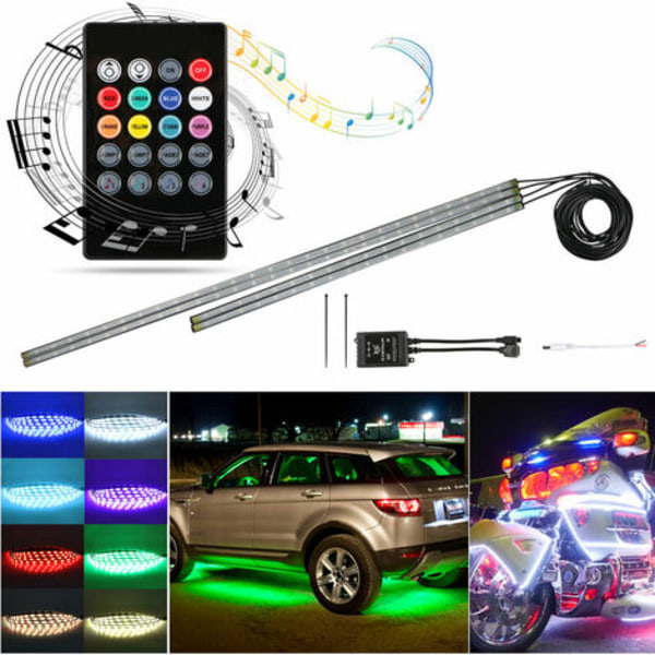 4st Bil LED Neon Undervagn Glow Light Underglow Dekorativ Atmosphere Bar Lights Strip Kit, 5050 SMD Underbody System Wa