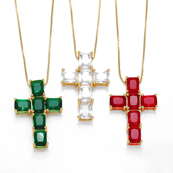 Halskæde Vintage Zircon Cross Fashion Jewelry Ac10020 Pink