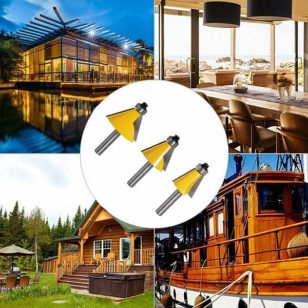 3 kpl 8 mm:n kulmakulmajyrsimen terää 2 viistettä 15°/22,5°/45° viistetty jyrsin Kirvesmiehen leikkuureuna puuntyöstöön Puuntyöstöporanterät