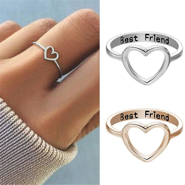 Kvinder Ring Slidfast Simpelt Design Legering Hul Hjerteform Fingerring til fest Silver US 9