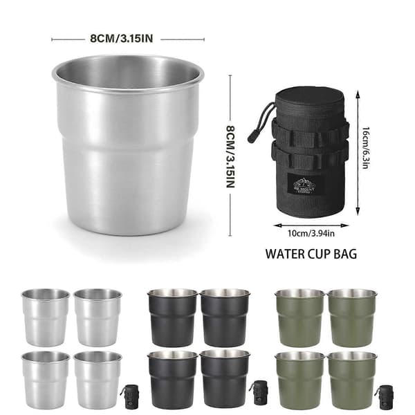 4 stk. stablebar campingvannkopp 300 ml te kaffe melk ølkrus rustfritt stål drikkekopper utendørs reisekopper sølv Silver