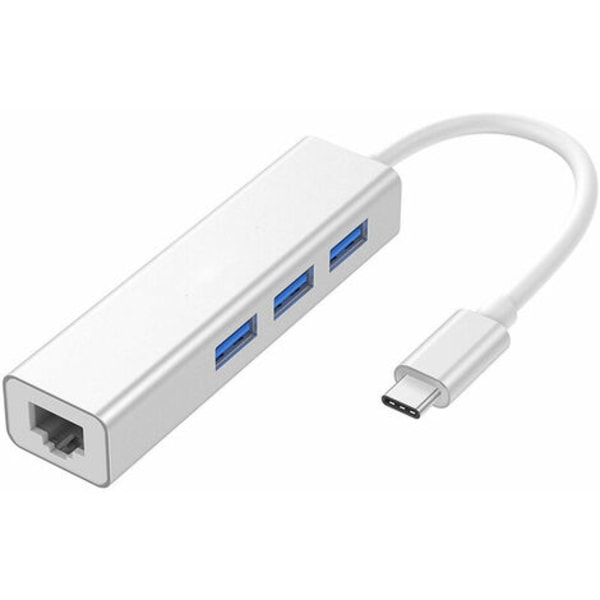 USB C till Gigabit Ethernet-adapter USB C till USB 3.0 10/100/1000 RJ 45 LAN-nätverksadapterkabel, stöder Windows 8/7/10