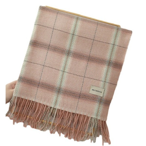 Efterår og vinter imiteret kashmir mode vild varm fortykket plaid tørklæde (pink - fortykket plaid 1# 300g) 175cm