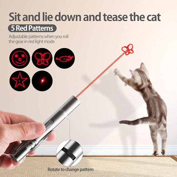 Cat laserleksaker, interaktiva leksaker med röd prick och LED-ljusindikator, 3-läges laserprojektionsstängsel för K