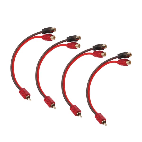 4-pakning RCA-kabel 1 hann til 2 hunn Y-splitter for bilstereo høyttalersystem