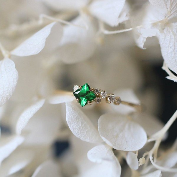 Mode Kvinder Faux Emerald Indlagt Finger Ring Bryllup Engagement Smykker Gift US 8