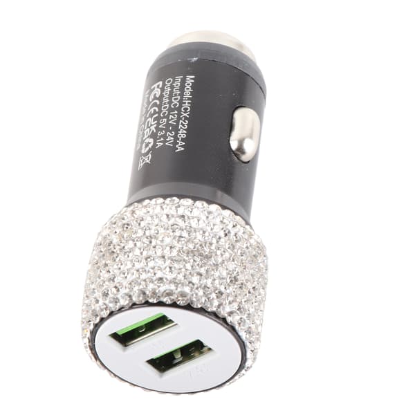 USB Billader 5V Rhinestone Dekorasjon Dobbel Port Hurtiglader Adapter Bilinteriør Tilbehør Hvit