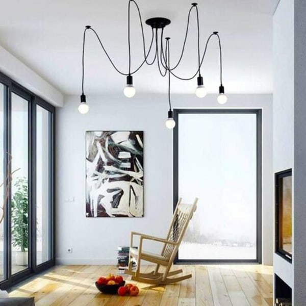 Lysekrone Pendel DIY Justerbar Loftslampe E27 1,5m 5 Lys til Stue Soveværelse Bar Sort - Sort