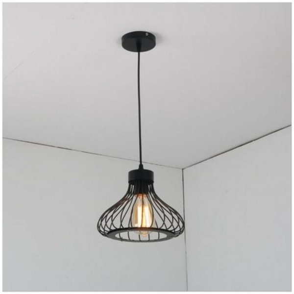 2x Vintage Retro Metal Industrial Cage Pendellampa Ø23cm, Ljuskrona Skärm Edison Lamps E27 Base - Svart