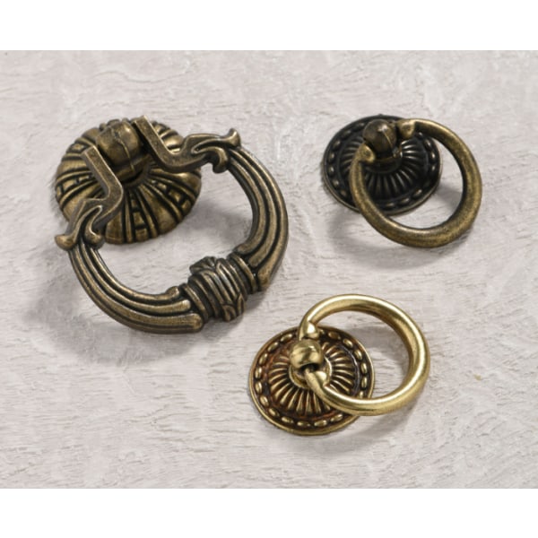 4 delar bronsring lådhandtag, enkelhåls ringlåda dra, skåp handtag möbelbeslag