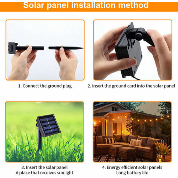 Strängljus utomhus, g40 solslinga, 1200 ma solenergi, 25FT, 15 lampor