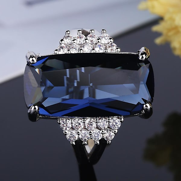 Elegant Bröllopsbröllopsfest Accessoar Kvinnor Avlånga Zirkon Inläggningar Ring Smycken US 7