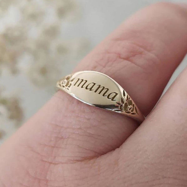 Kvinnor Mama Graverad Ring Familjeårsdagen Födelsedag Mors Dag Smycken Present Silver US 5