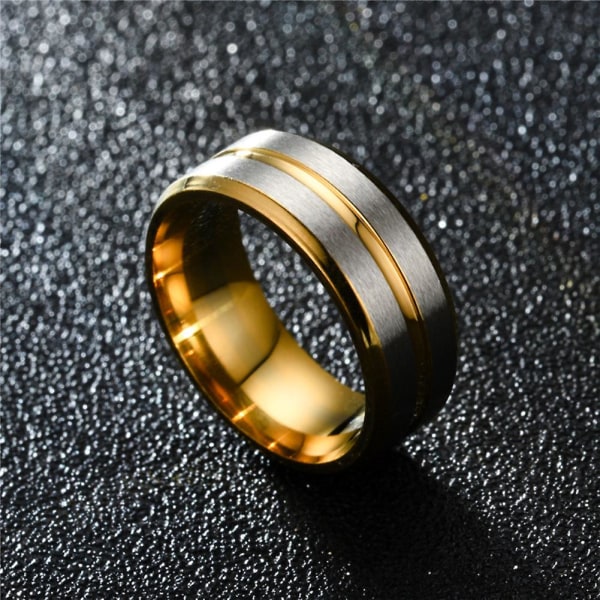 Mode Män Kvinnor Två Ton Band Finger Ring Bröllop Förlovning Smycken Gift Golden US 12