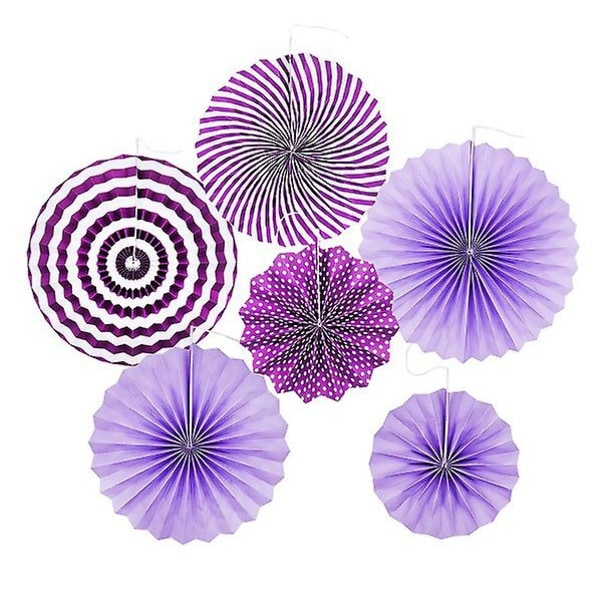 Paper Fan Flower Set, Purple Stripes 6 Pack
