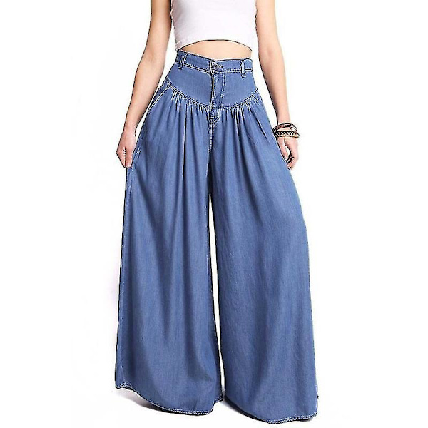 Naisten casual vapaat leveät housut Blue 3XL