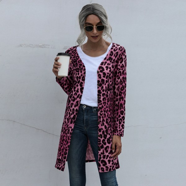 Print med leopardtryck för kvinnor red L