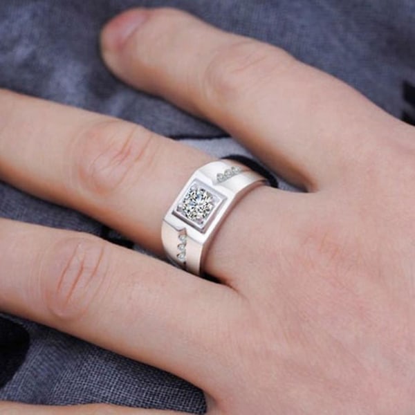 Mænd Bling Rhinestone indlagt bryllupsfest bredbånd ring finger smykker gave White Gold US 8