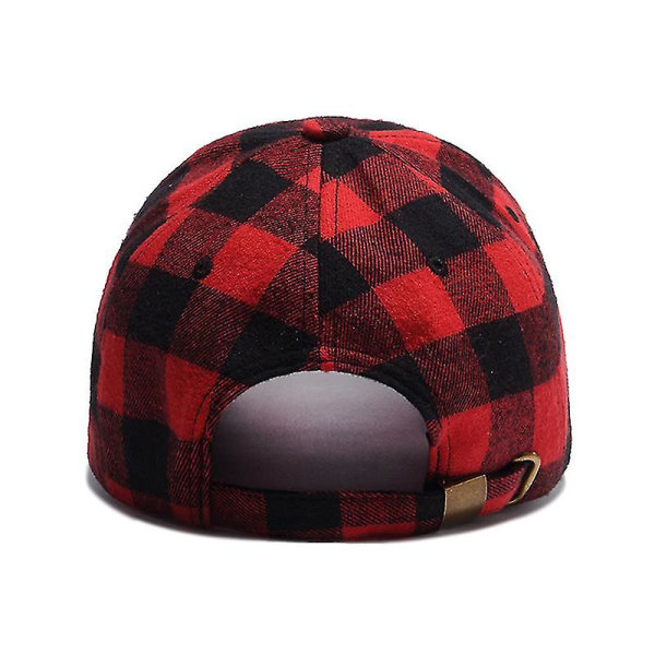 Plaidprint baseballkasket Justerbar blød bomuld Klassisk mode sort og rød ternet K369