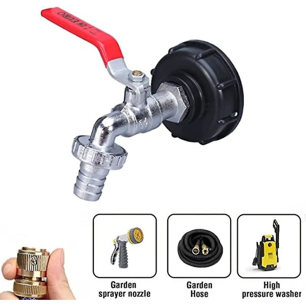 Krantank 1000l Regnvannsoppsamler, Ibc Vanntank Adapter 1/2&#39; Dual Rain, Legeringsmateriale Kran Laget Pp Grov gjenge 60mm