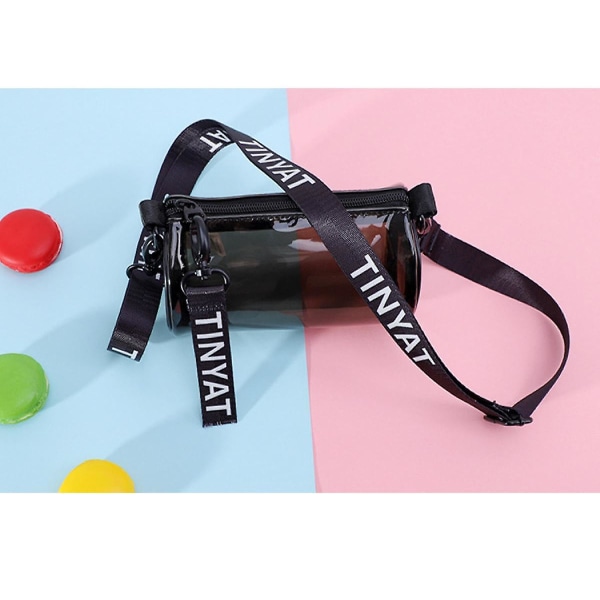 Gennemsigtig taske Mode Vandtæt Pvc Jelly Bag Dame Messenger Bag Mini Cylinder Telefon Taske A916-1040 Black