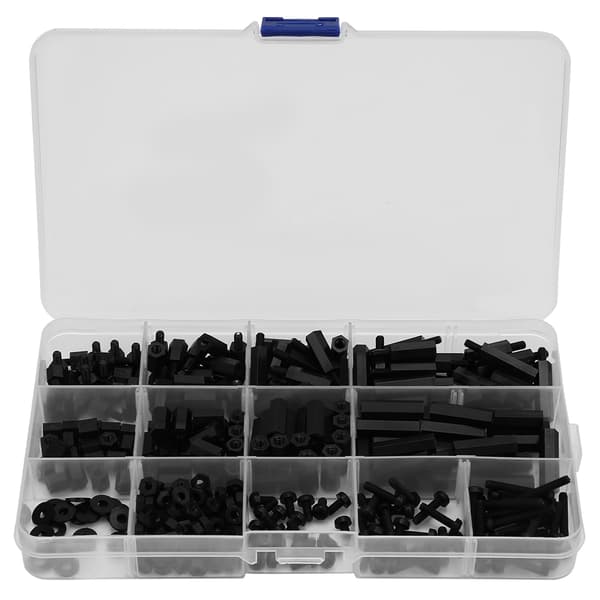320PCS Svarta Nylon Hex Distanser M3 Skruv Mutter Set