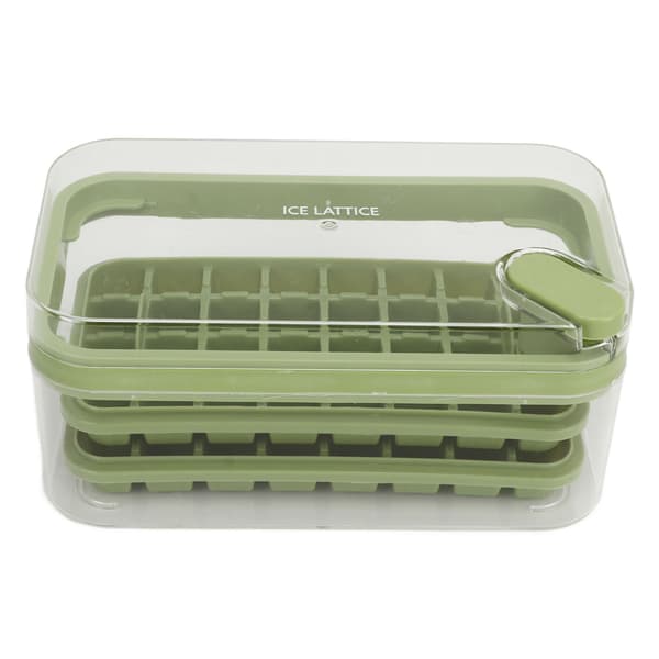 Ice Cube Tray 32 Grids Double Layer Easy Release Ice Maker Mold with Lid for Cocktail Whiskey Coffee Green