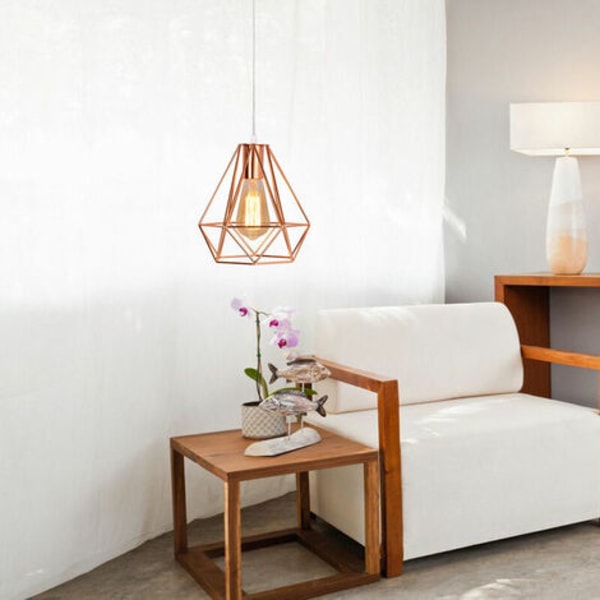 Metal diamantform pendel lysekrone moderne E27 loftslampe til soveværelset stue bar rose - rosa guld