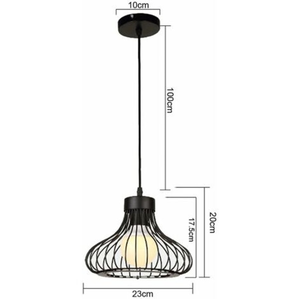 2x Vintage Retro Metal Industrial Cage -riippuvalaisin Ø23cm, kattokruunu varjostin Edison lamput E27 pohja - musta