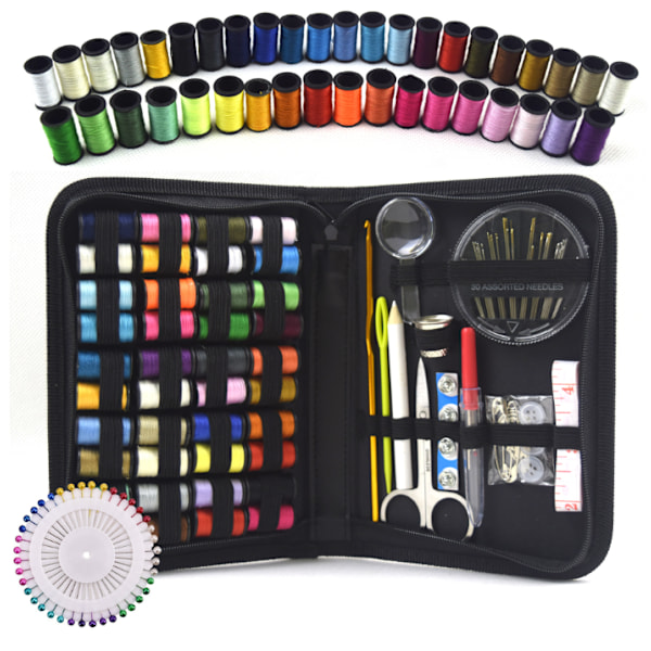 Läder rektangulärt 129 bitar Silver Nål Sy Kit Hem Sy Kit Sy Kit Sy Box Syverktyg Set,
