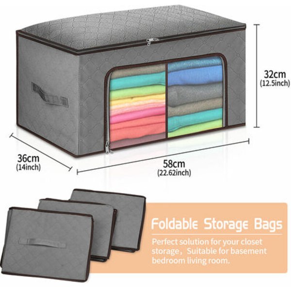Tøjopbevaringspose med stor kapacitet Quiltskabsopbevaringsbokse (grå, 3 stk.)